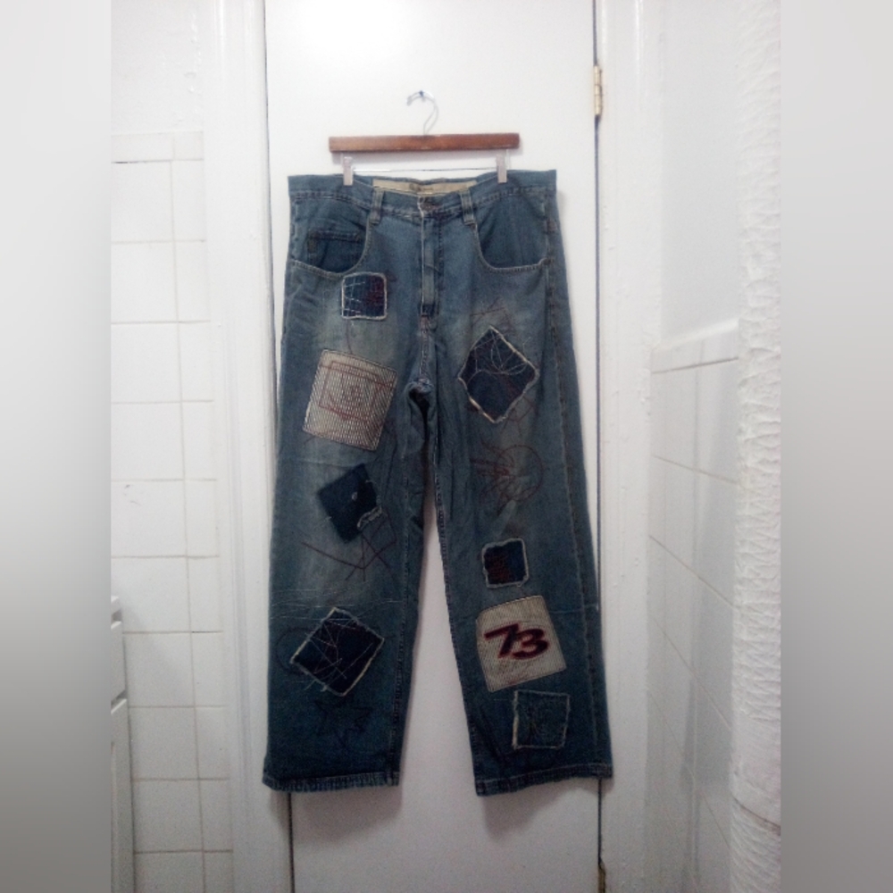 Y2K Pepe London Patchwork Baggy Skate Jeans Sz 38